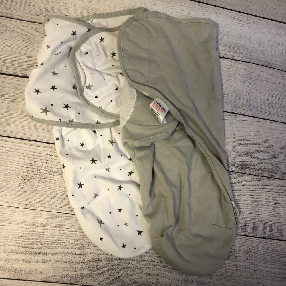 Ely's And Co Adjustable Swaddle Blankets Nwob Grey & Stars 2 Pack